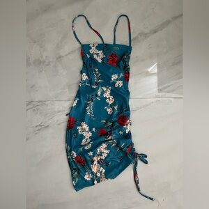 Blue and red floral mini dress